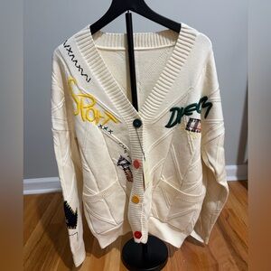Boss Cream Cardigan with Multicolor Embroidery